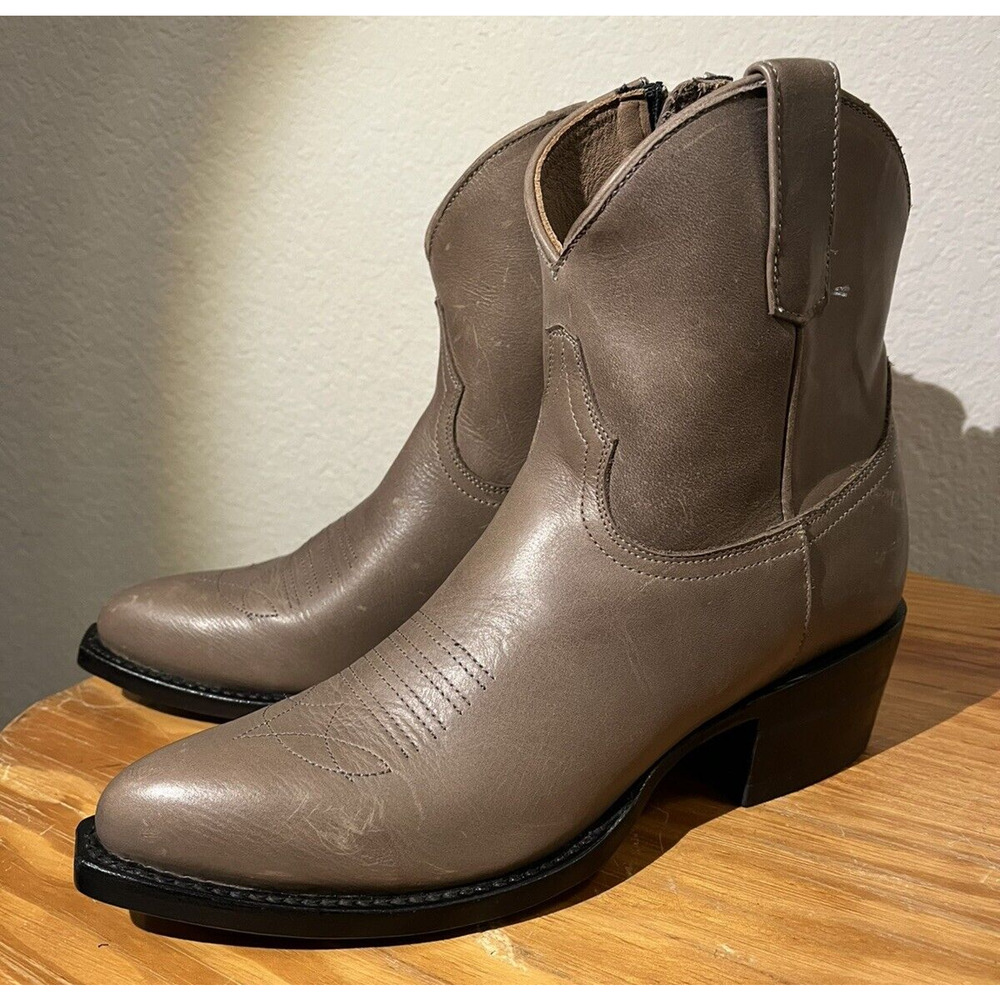 Alvies Boots Women 7 Gray Rainey Leather Ankle Zip Shorty * display pair * NWD *
